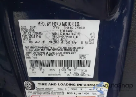 2011 Ford F-150 Xlt from USA, damaged, VIN 1FTFW1EF5BKD51229